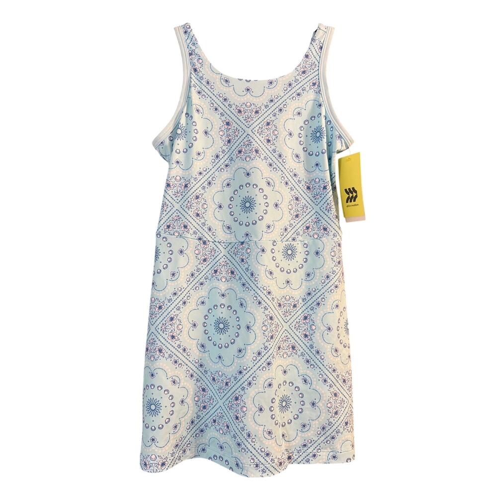 All in Motion Girl's High Neck Active Dress Blue Floral Bandana Size Medium New